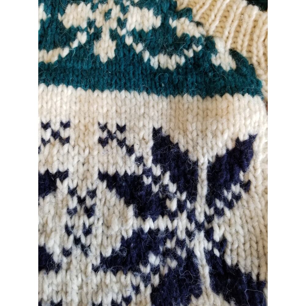 Woolies Unisex Hand Knit In Equador Cardigan Sweater Cream Green Navy Blue Large - Picture 6 of 8